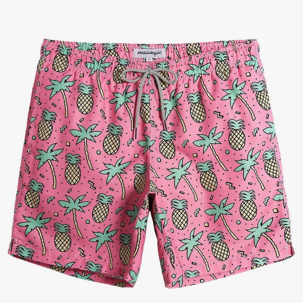 Pink Pineapple Print Men's Swim Shorts
